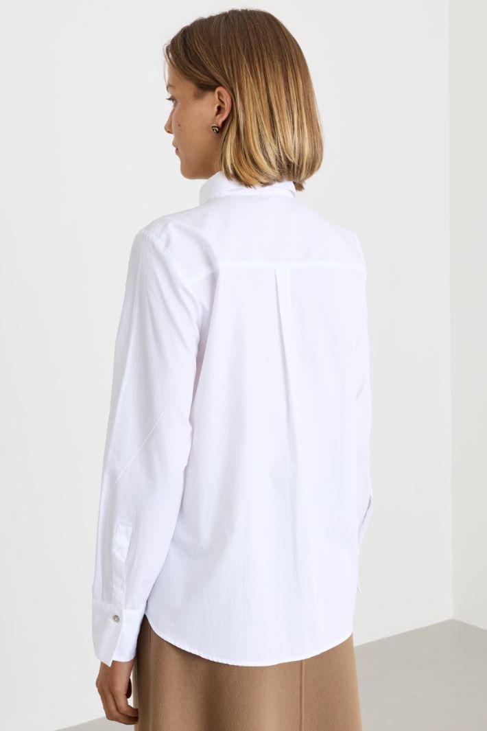 Camicia in popeline con dettagli di perle e strass - BIANCO - Intrend - 4