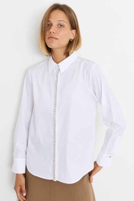 Poplin Shirt with Pearl and Diamanté Detailing - Intrend