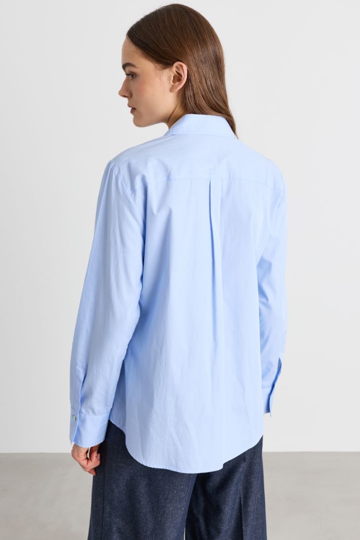 Camicia in popeline con dettagli di perle e strass - AZZURRO - Intrend - 4
