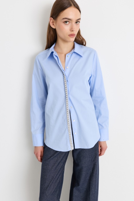Poplin Shirt with Pearl and Diamanté Detailing - Intrend