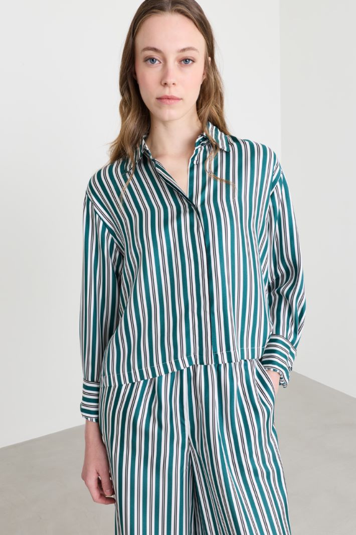 Camicia boxy in twill - VERDE BIANCO NERO - Intrend - 2