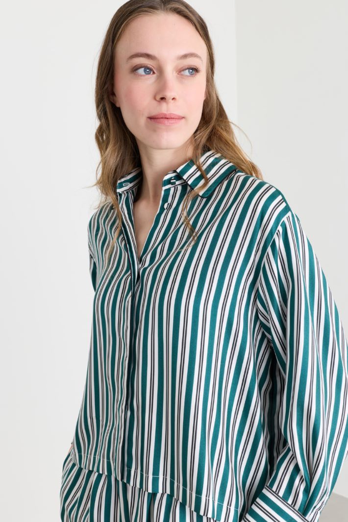 Camicia boxy in twill - VERDE BIANCO NERO - Intrend - 3