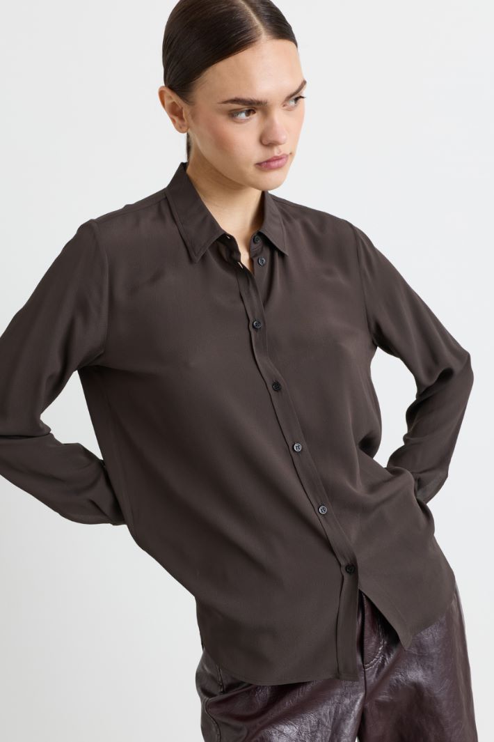 Camicia in crepe de chine - MARRONE - Intrend - 3