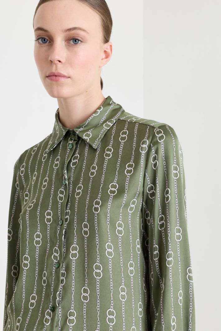 Blusa in raso a fantasia - VERDE - Intrend - 3