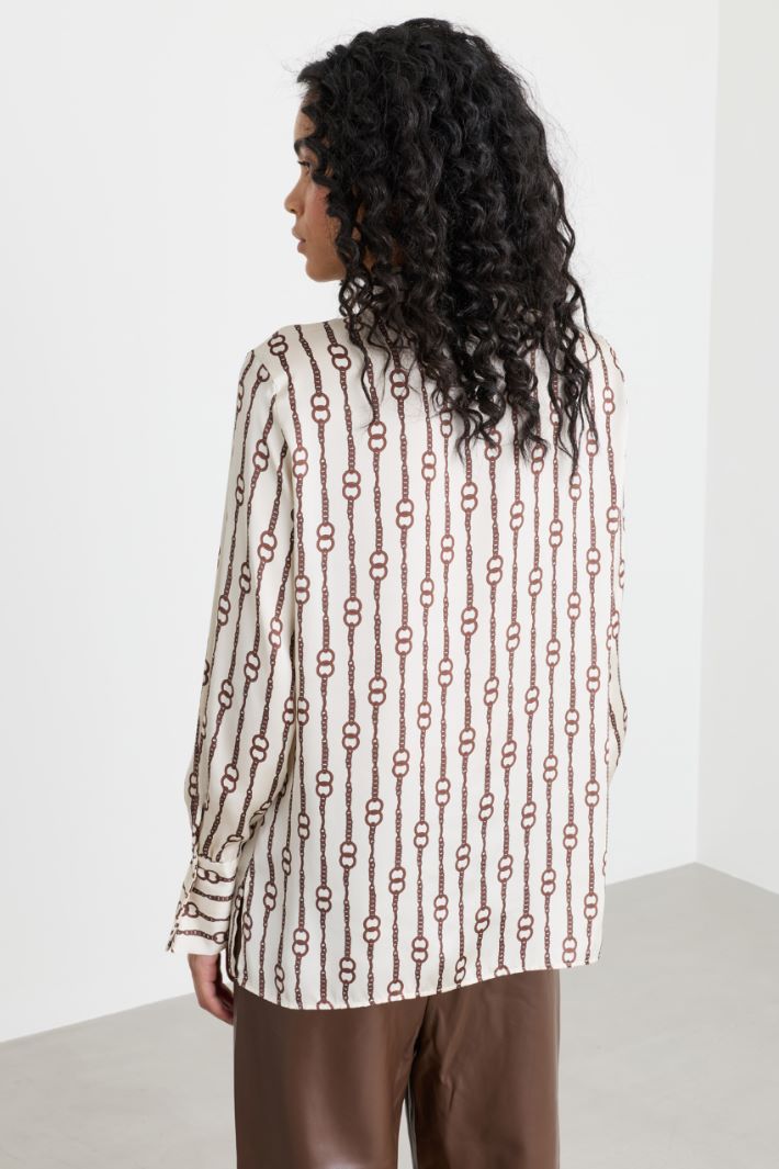 Blusa in raso a fantasia - BIANCO MARRONE - Intrend - 4