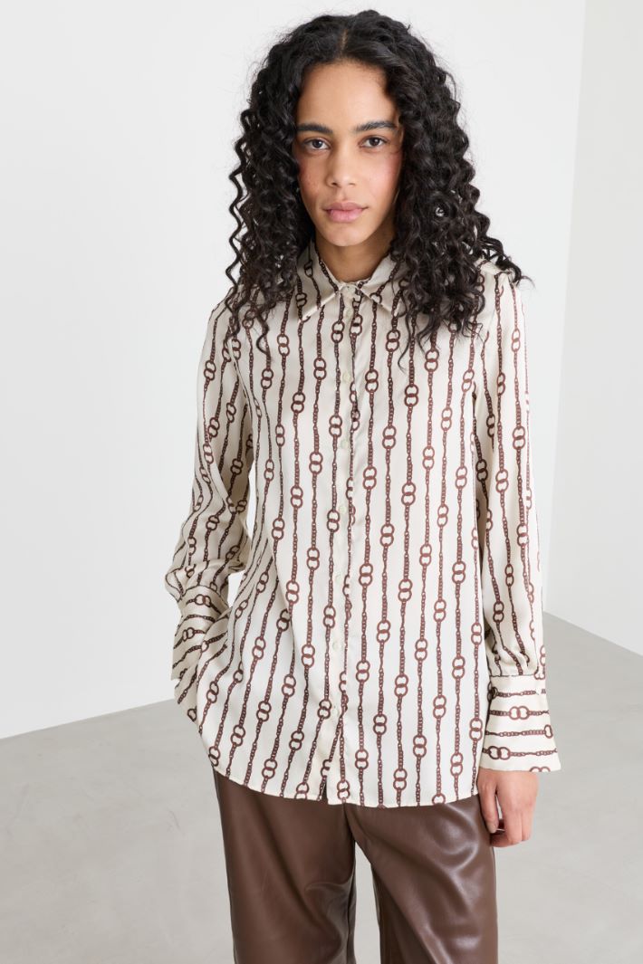 Blusa in raso a fantasia - BIANCO MARRONE - Intrend - 2