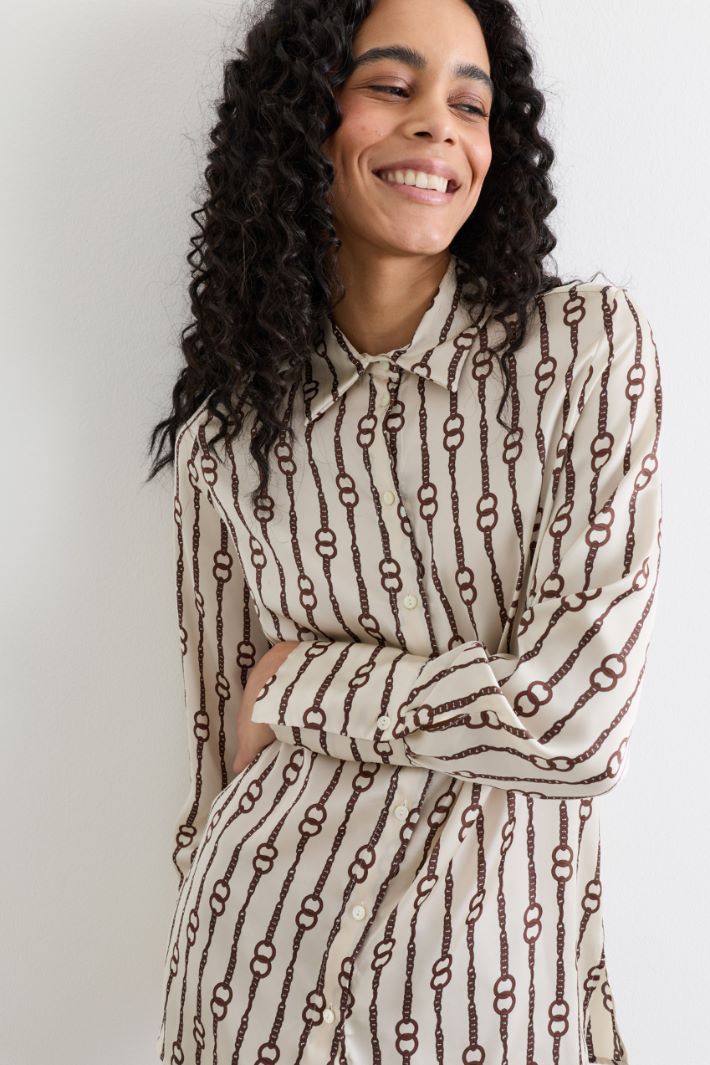 Blusa in raso a fantasia - BIANCO MARRONE - Intrend - 3
