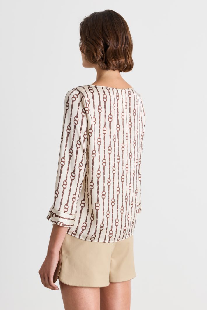 Blusa in raso a fantasia - BIANCO MARRONE - Intrend - 4