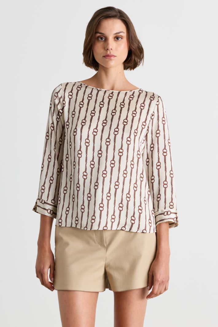 Blusa in raso a fantasia - BIANCO MARRONE - Intrend - 2