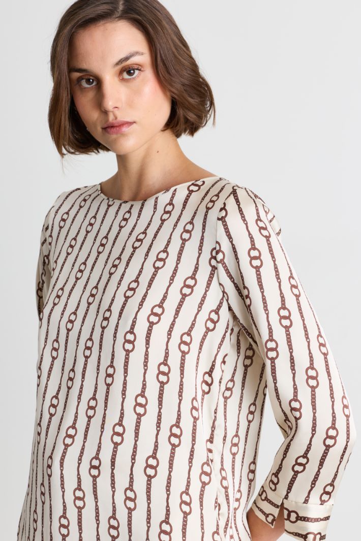 Blusa in raso a fantasia - BIANCO MARRONE - Intrend - 3