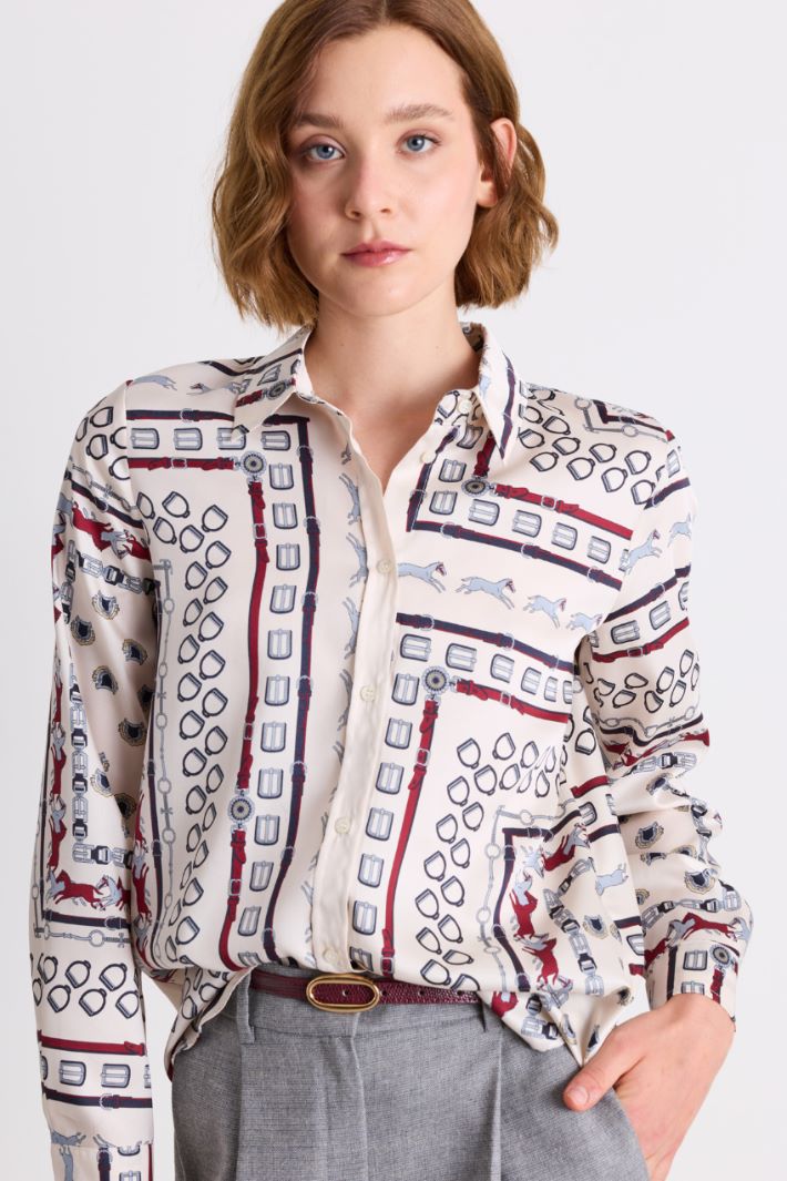 Printed twill shirt - WHITE BLUE RED - Intrend - 3