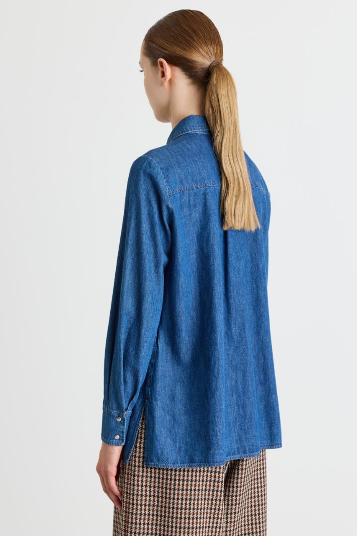 Lightweight Denim Shirt - BLUE - Intrend - 4