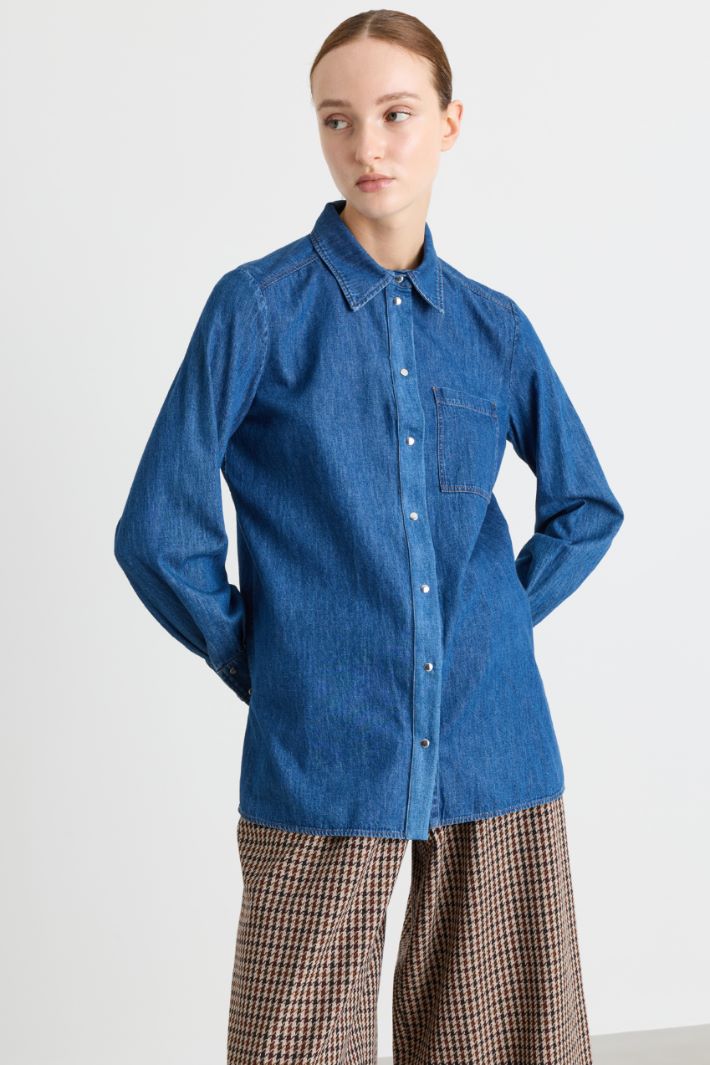 Lightweight Denim Shirt - BLUE - Intrend - 2