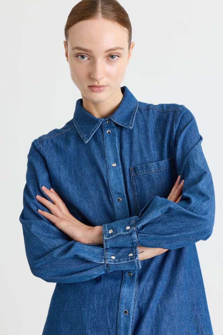 Lightweight Denim Shirt - BLUE - Intrend - 3