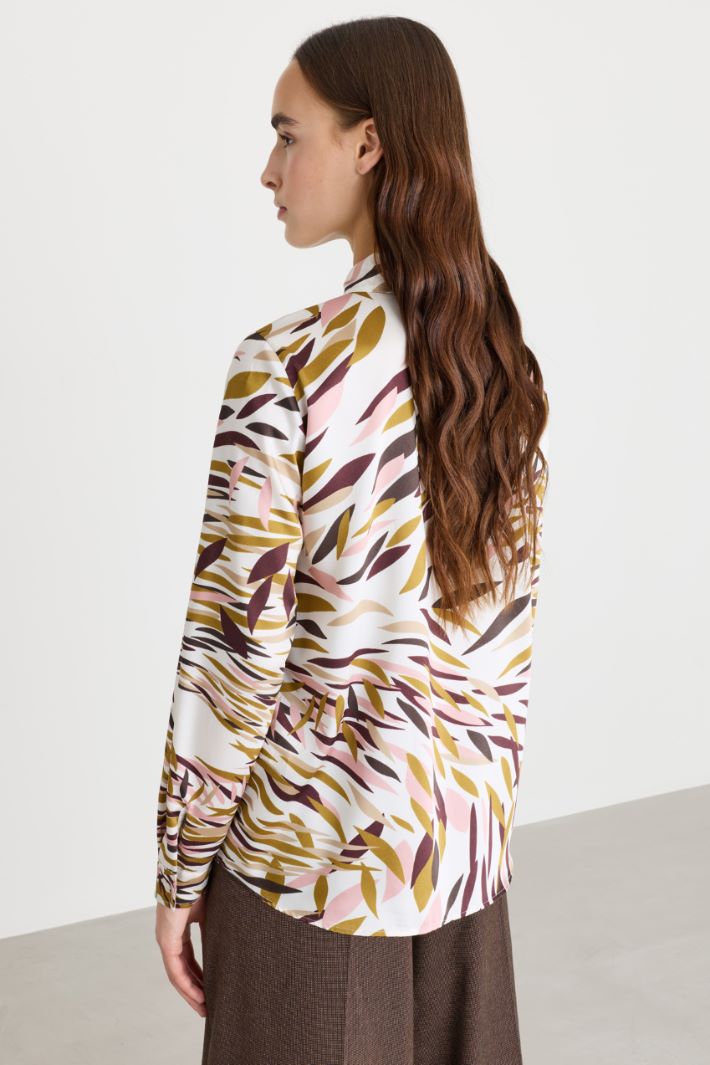 Printed twill shirt - WHITE BROWN CAMEL - Intrend - 4