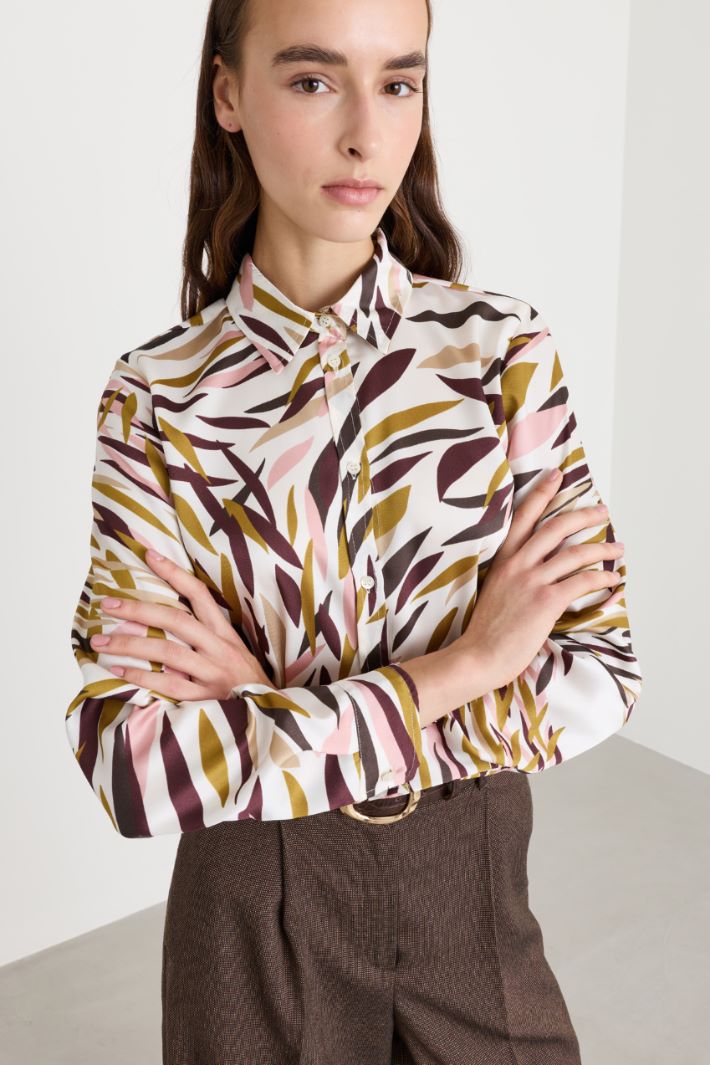 Printed twill shirt - WHITE BROWN CAMEL - Intrend - 3