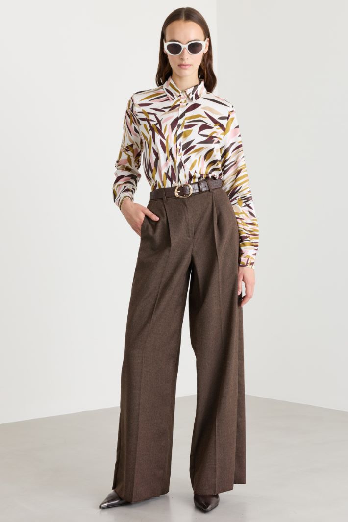 Printed twill shirt - WHITE BROWN CAMEL - Intrend
