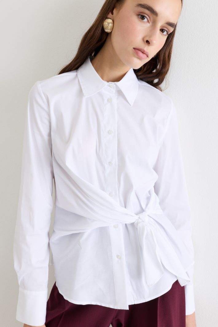 Poplin Shirt with Sash - WHITE - Intrend - 3