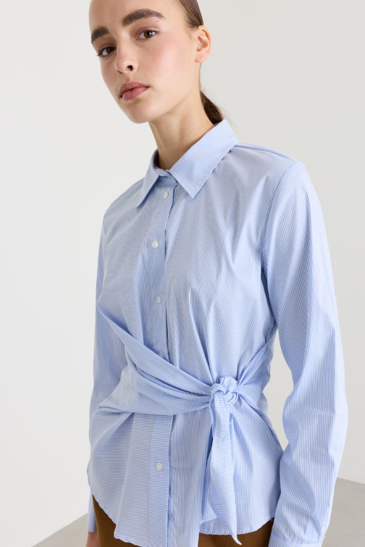 Poplin Shirt with Sash - LIGHT BLUE - Intrend - 3