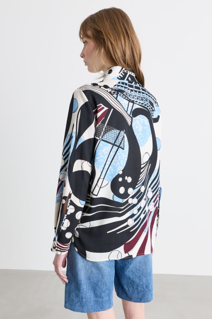 Printed satin blouse - BLACK LIGHT BLUE - Intrend - 4