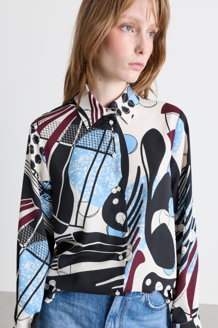 Printed satin blouse - BLACK LIGHT BLUE - Intrend - 3