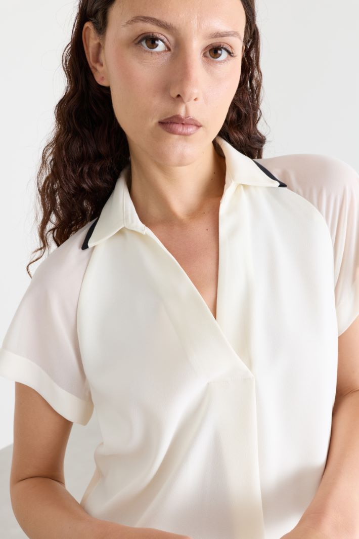 Satin polo shirt - WHITE - Intrend - 3
