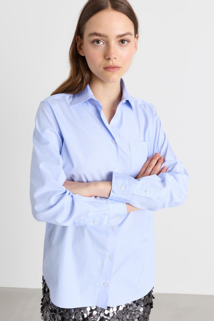 Camicia in popeline con taschino - AZZURRO - Intrend - 3