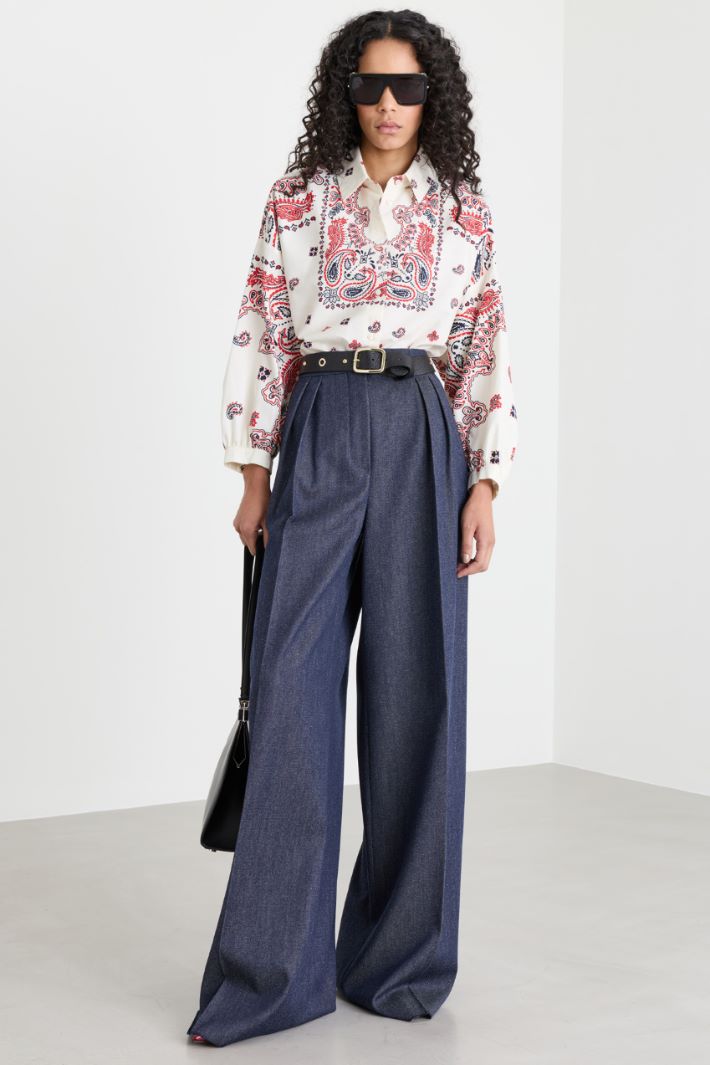Camicia in popeline con fantasia - BIANCO ROSSO BLU - Intrend
