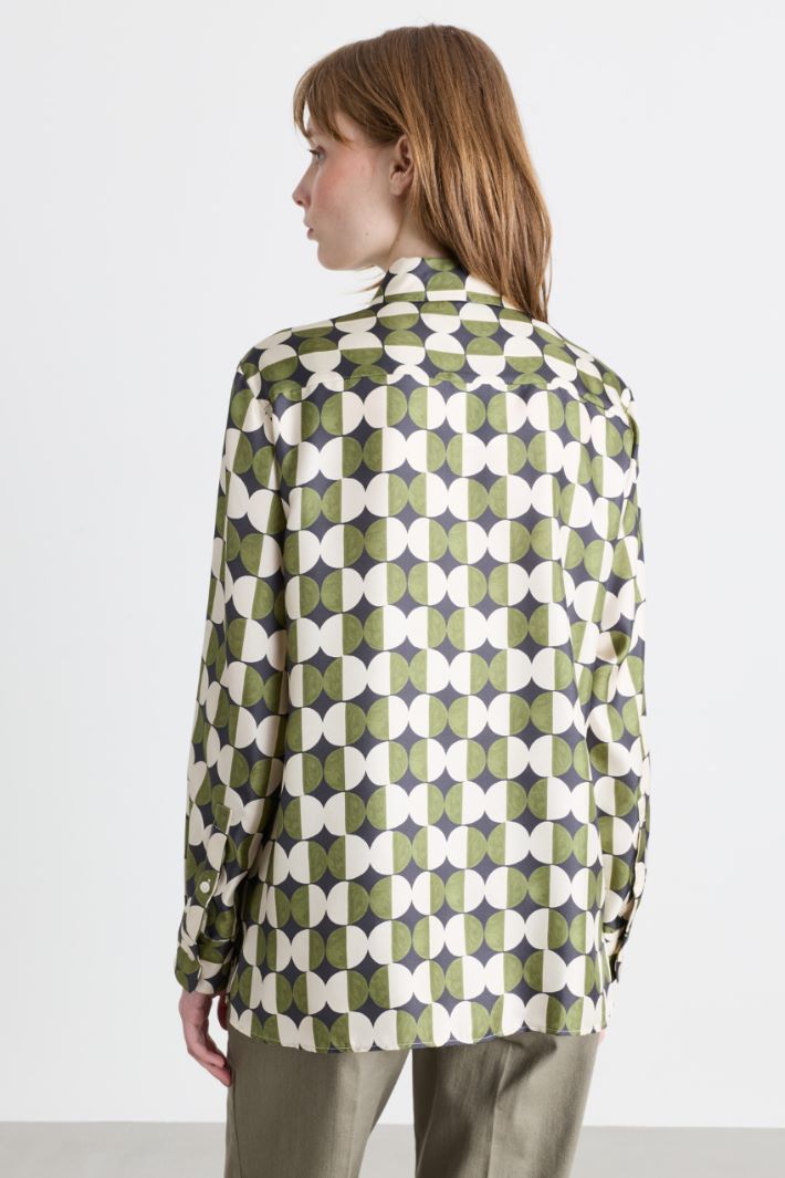 Oversized Patterned Shirt - GREEN WHITE - Intrend - 4