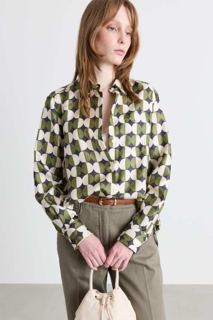 Oversized Patterned Shirt - GREEN WHITE - Intrend - 2