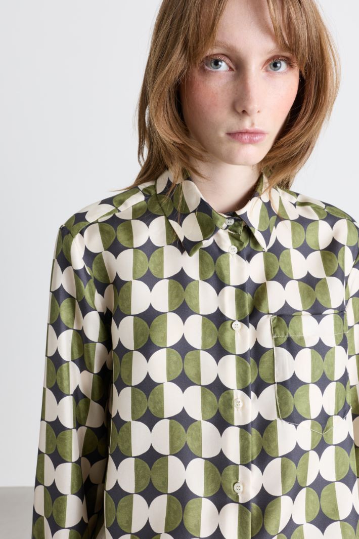 Oversized Patterned Shirt - GREEN WHITE - Intrend - 3