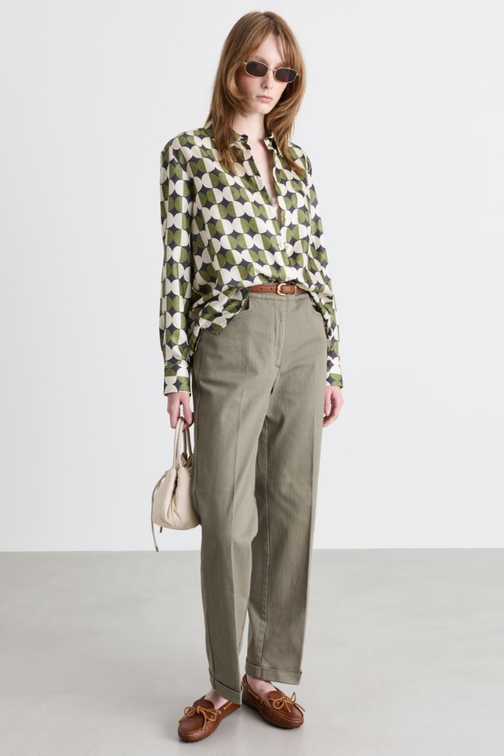 Oversized Patterned Shirt - GREEN WHITE - Intrend