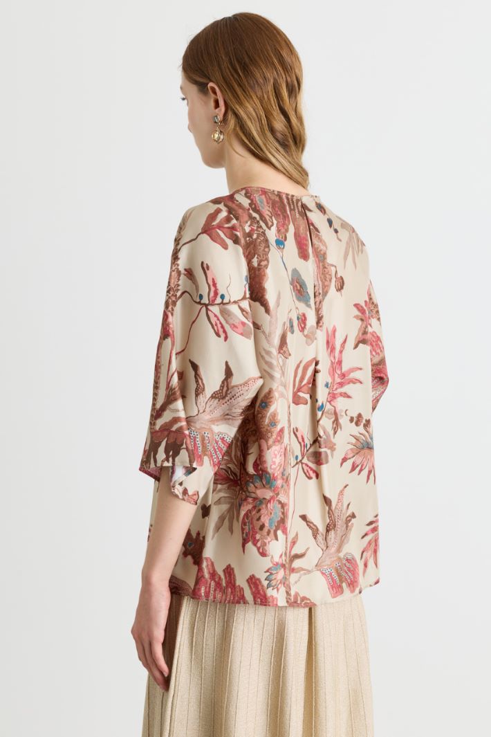 Printed twill blouse - BEIGE RED BLUE - Intrend - 4