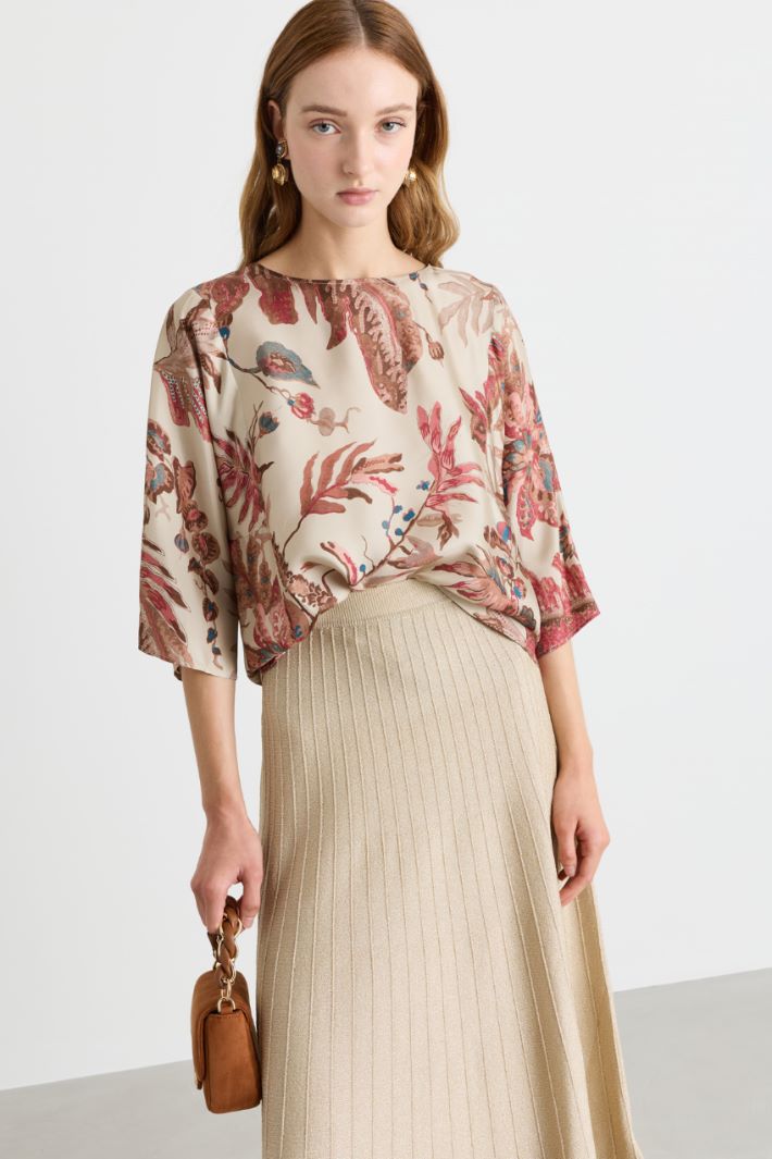Printed twill blouse - BEIGE RED BLUE - Intrend - 2