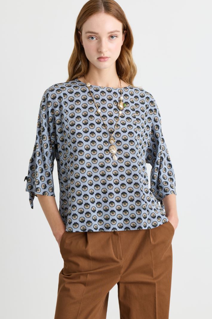 Blusa in crepe de chine - AZZURRO - Intrend - 2
