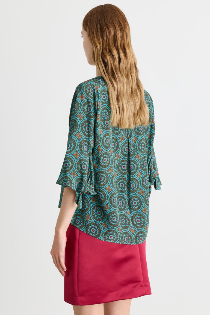 Blusa in crepe de chine - VERDE ROSSO MARRONE - Intrend - 4