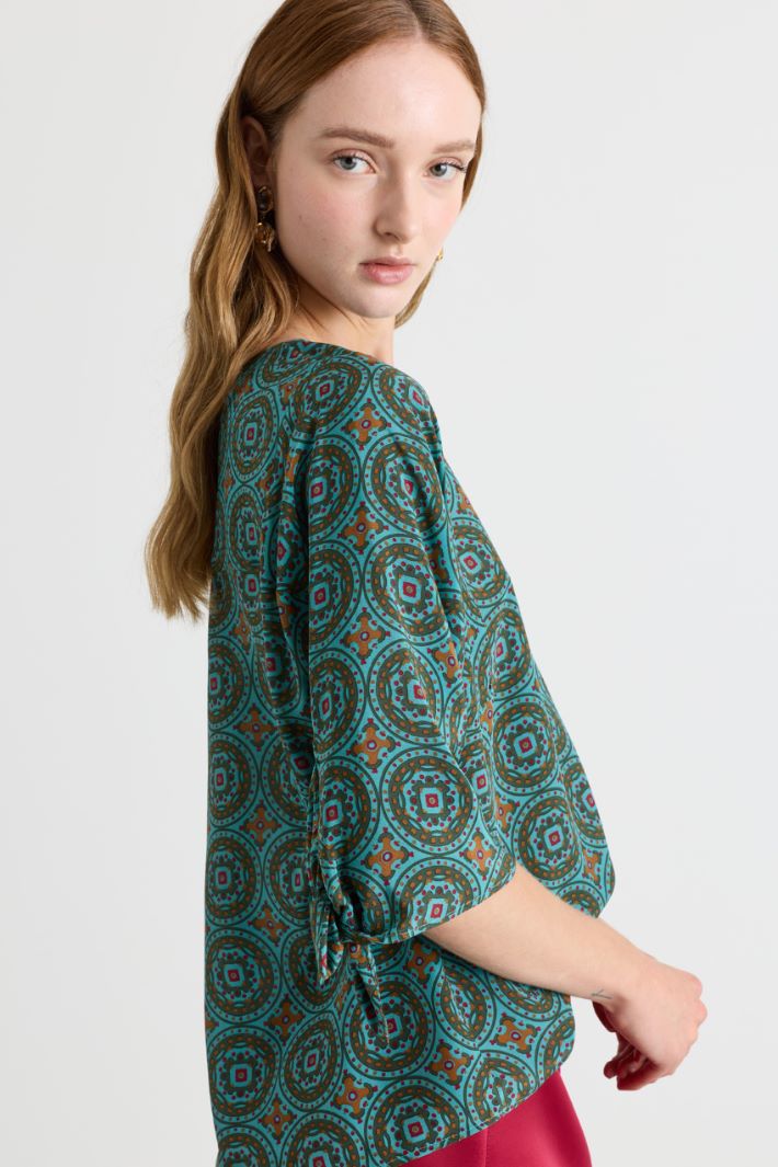 Blusa in crepe de chine - VERDE ROSSO MARRONE - Intrend - 3