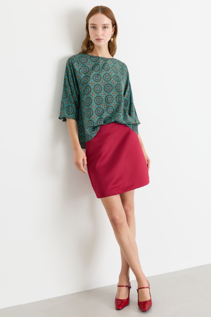 Blusa in crepe de chine - VERDE ROSSO MARRONE - Intrend
