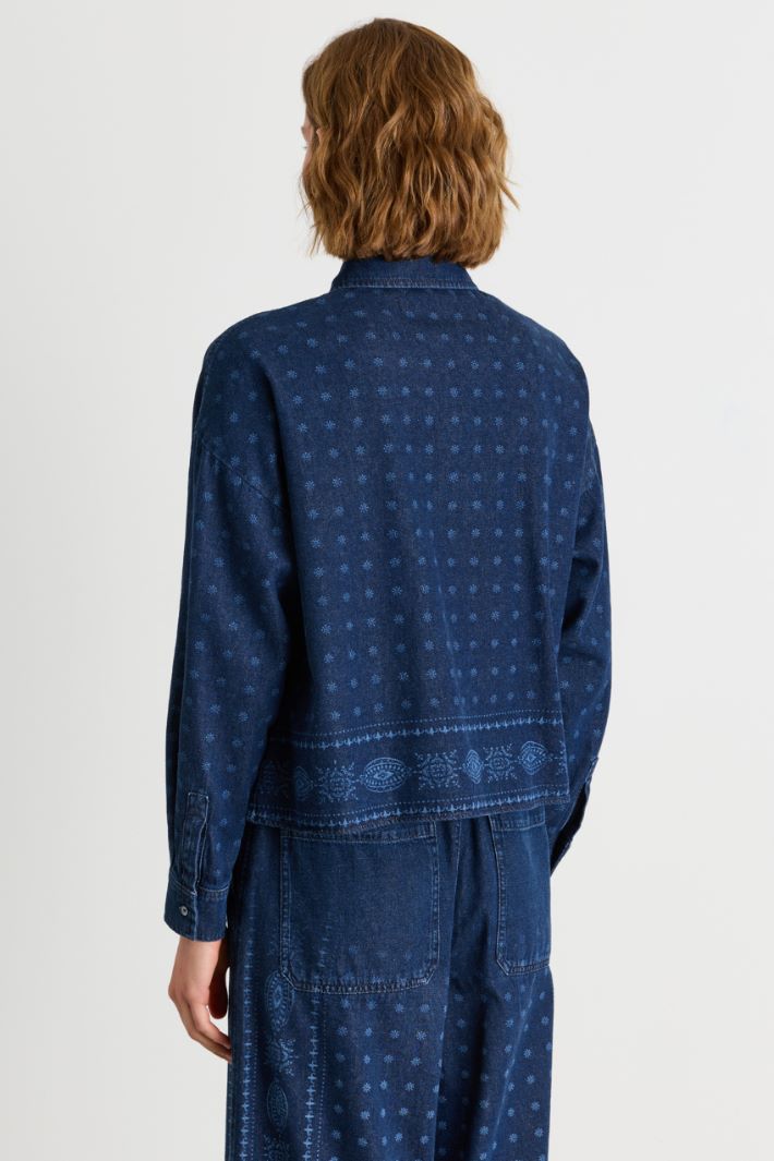 Laser-Cut Denim Shirt - BLUE - Intrend - 4