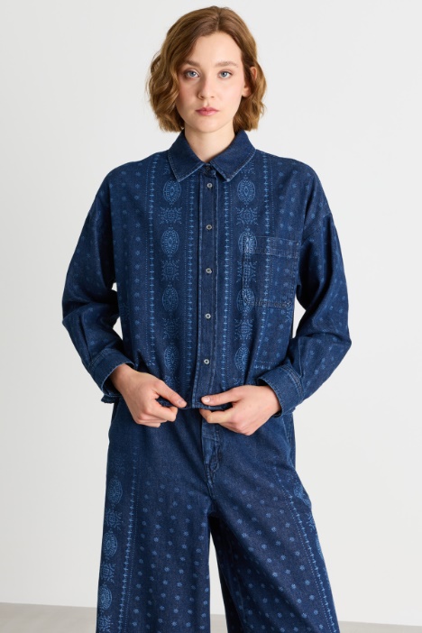 Laser-Cut Denim Shirt - Intrend