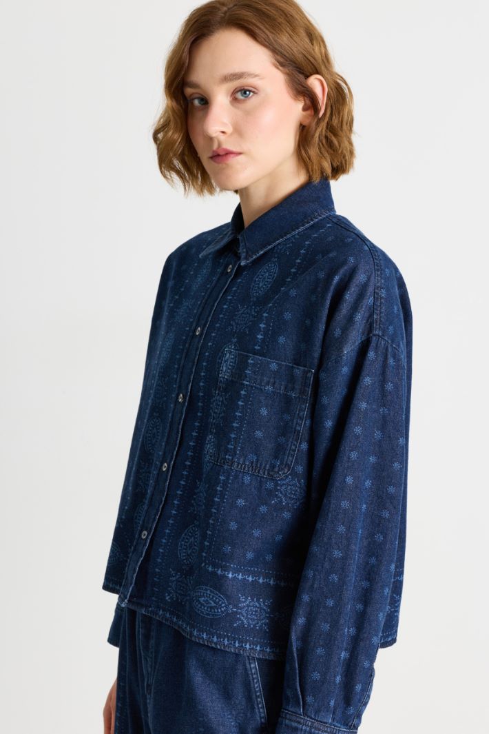Laser-Cut Denim Shirt - BLUE - Intrend - 3