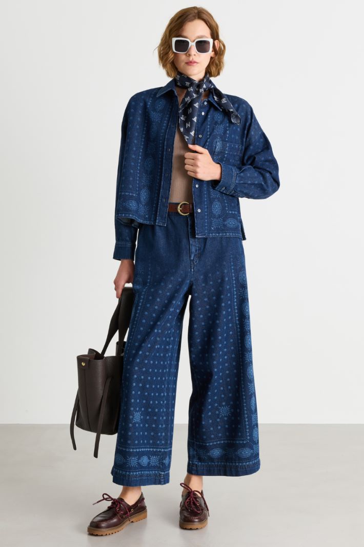 Laser-Cut Denim Shirt - BLUE - Intrend