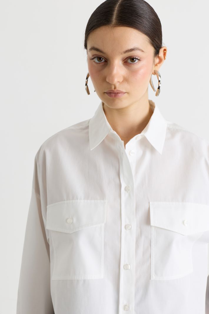 Boxy Pocket Shirt - WHITE BLUE - Intrend - 3