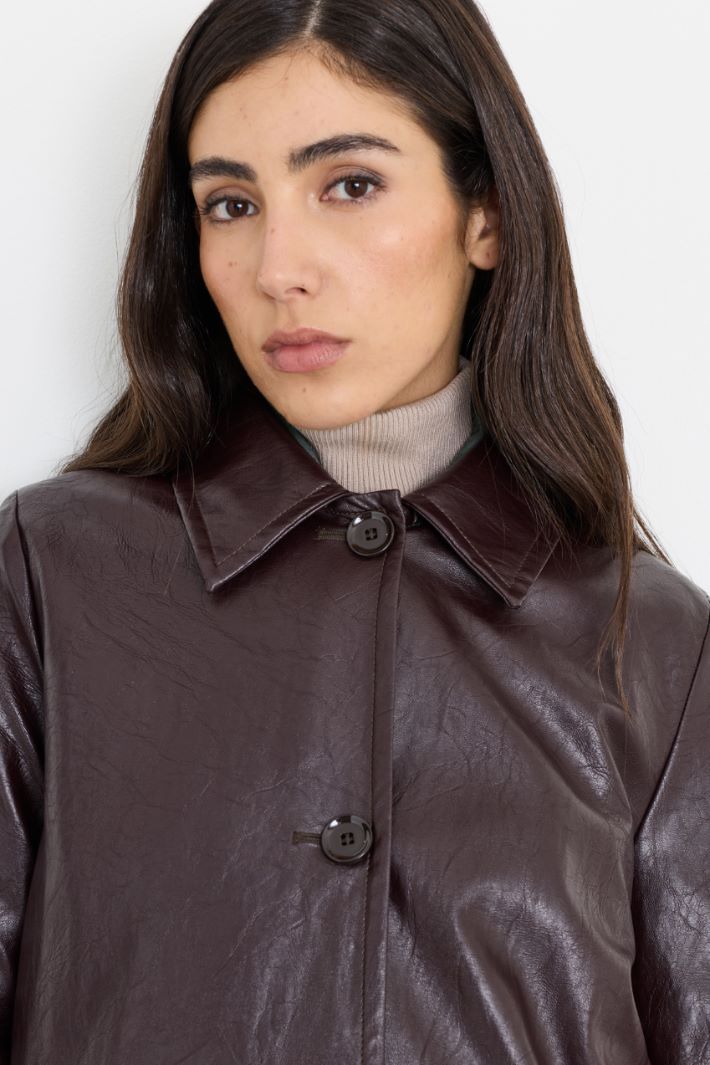 Long coated jersey jacket - BROWN - Intrend - 3