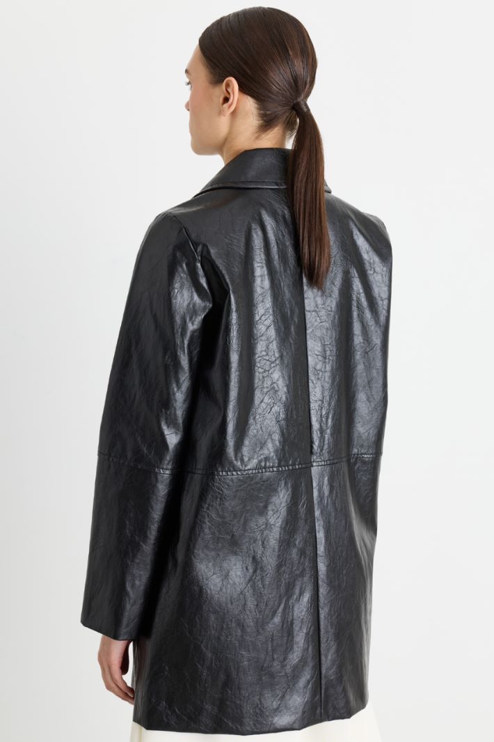 Long coated jersey jacket - BLACK - Intrend - 4