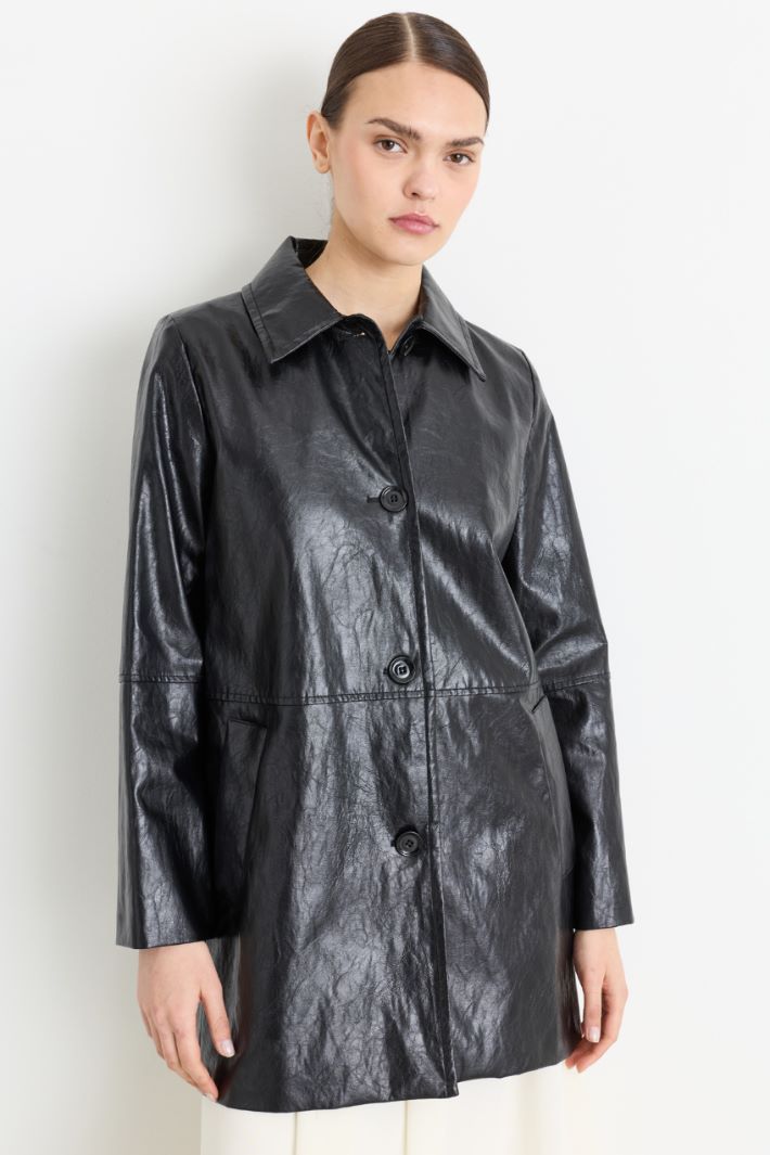 Long coated jersey jacket - BLACK - Intrend - 2