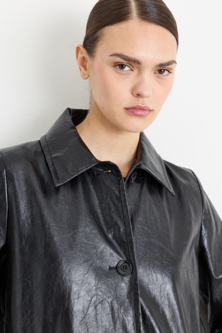 Long coated jersey jacket - BLACK - Intrend - 3