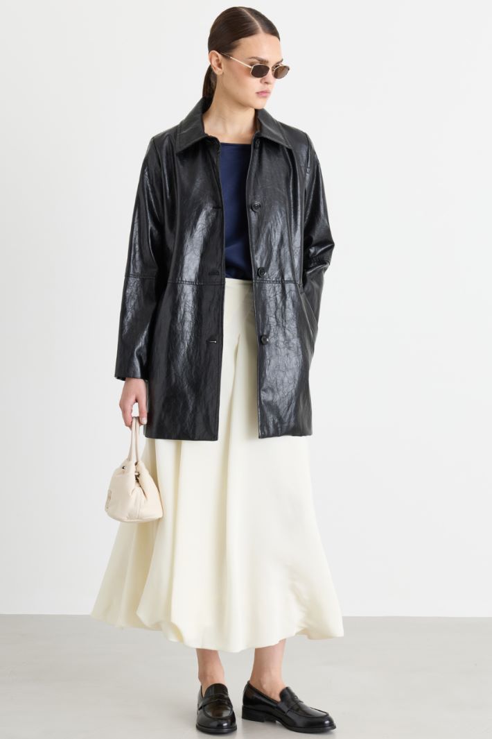 Long coated jersey jacket - BLACK - Intrend