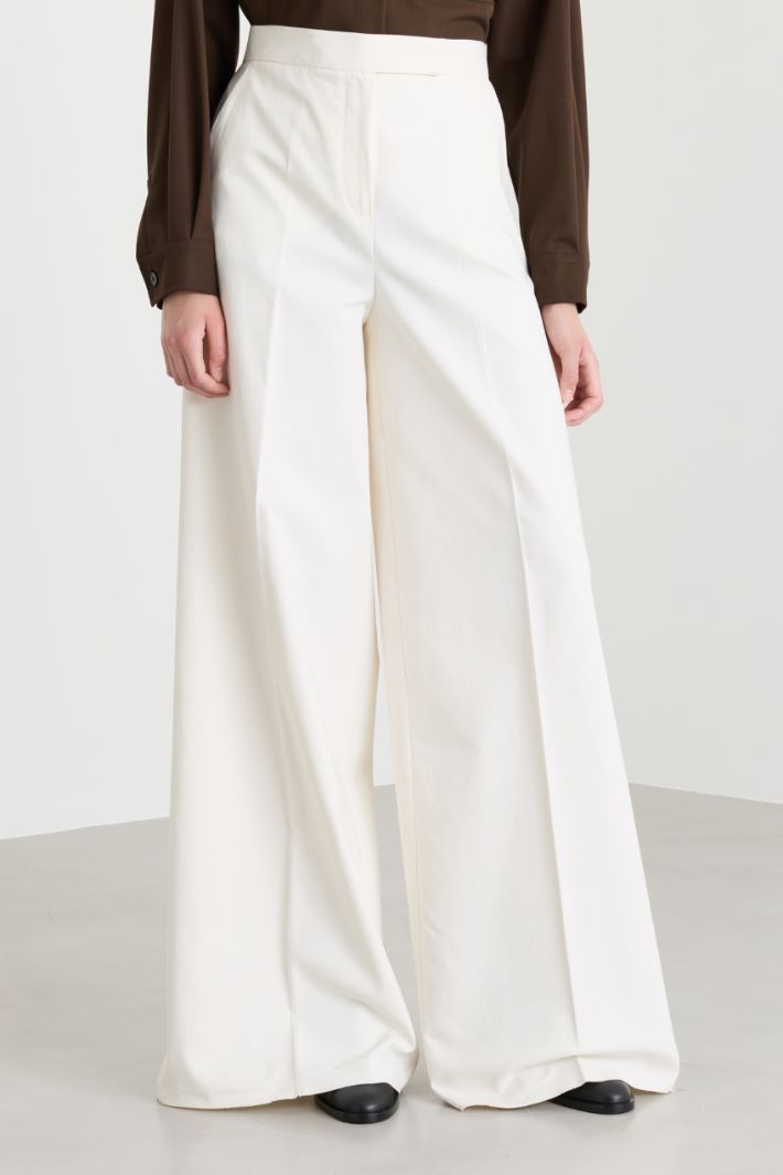 Wide-leg double-weave cotton trousers - WHITE - Intrend - 2