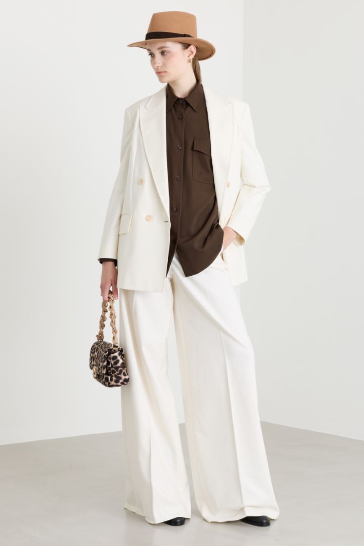 Wide-leg double-weave cotton trousers - WHITE - Intrend